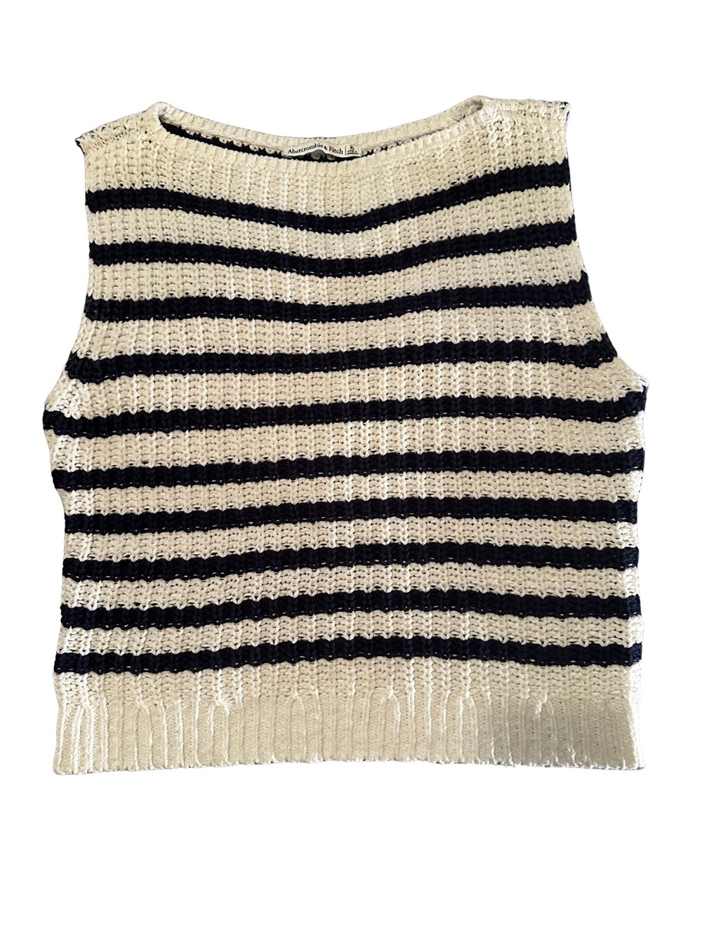 Abercrombie & Fitch Cream Navy Striped Knit Tank XS Nautical Open-Knit Cropped